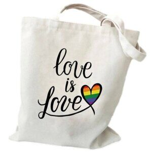 Love Is Love Rainbow Heart Tote Canvas Pride Bag LGBT Reusable Grocery 13x15 NWT
